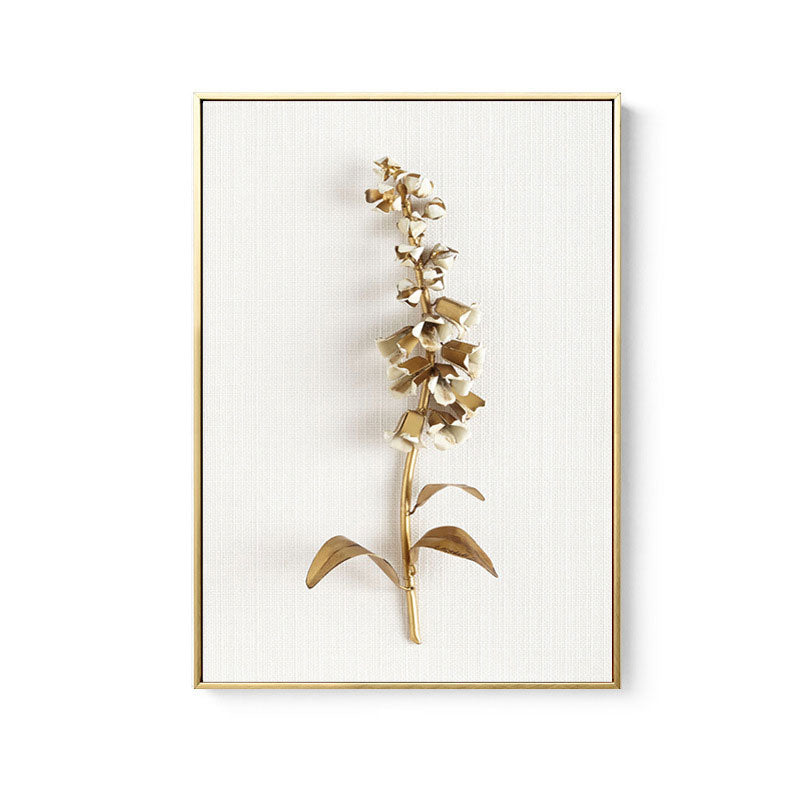 Brehn | Blumenast Wandkunst Druck Gold und Weiß Leinwand Wanddekoration für Schlafzimmer, Texturiert
