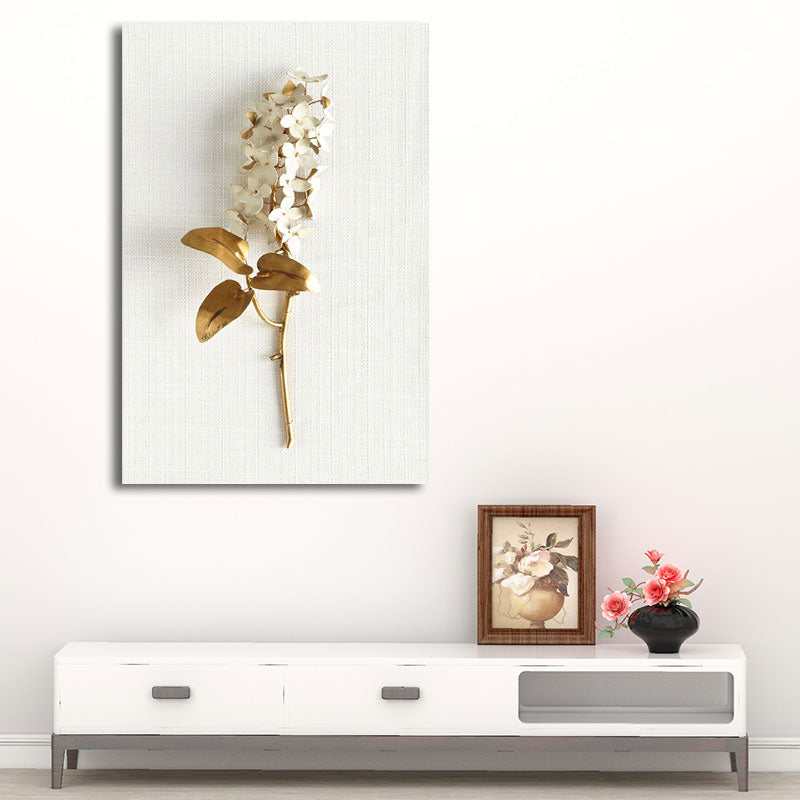 Brehn | Blumenast Wandkunst Druck Gold und Weiß Leinwand Wanddekoration für Schlafzimmer, Texturiert