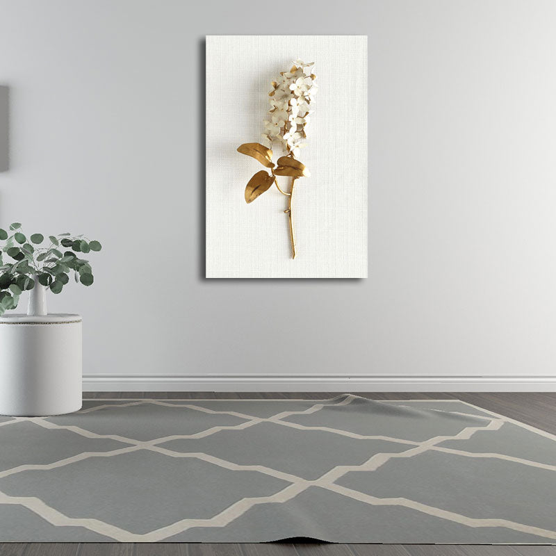 Brehn | Blumenast Wandkunst Druck Gold und Weiß Leinwand Wanddekoration für Schlafzimmer, Texturiert
