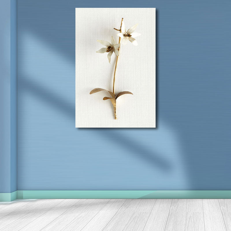 Brehn | Blumenast Wandkunst Druck Gold und Weiß Leinwand Wanddekoration für Schlafzimmer, Texturiert