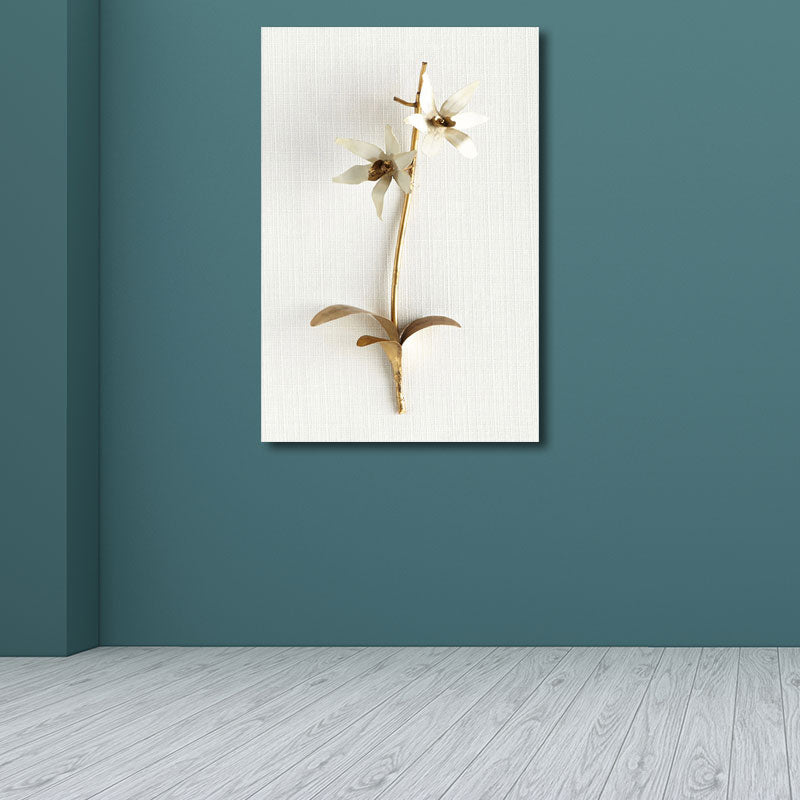 Brehn | Blumenast Wandkunst Druck Gold und Weiß Leinwand Wanddekoration für Schlafzimmer, Texturiert