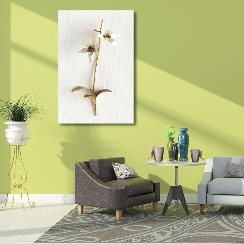 Brehn | Blumenast Wandkunst Druck Gold und Weiß Leinwand Wanddekoration für Schlafzimmer, Texturiert
