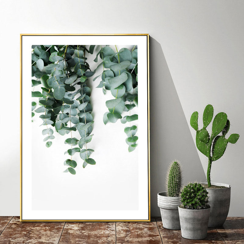 Brehn | Nordic Botanic Weinstock Wandkunst Grüner Texturierten Leinwanddruck für Hausinterieur