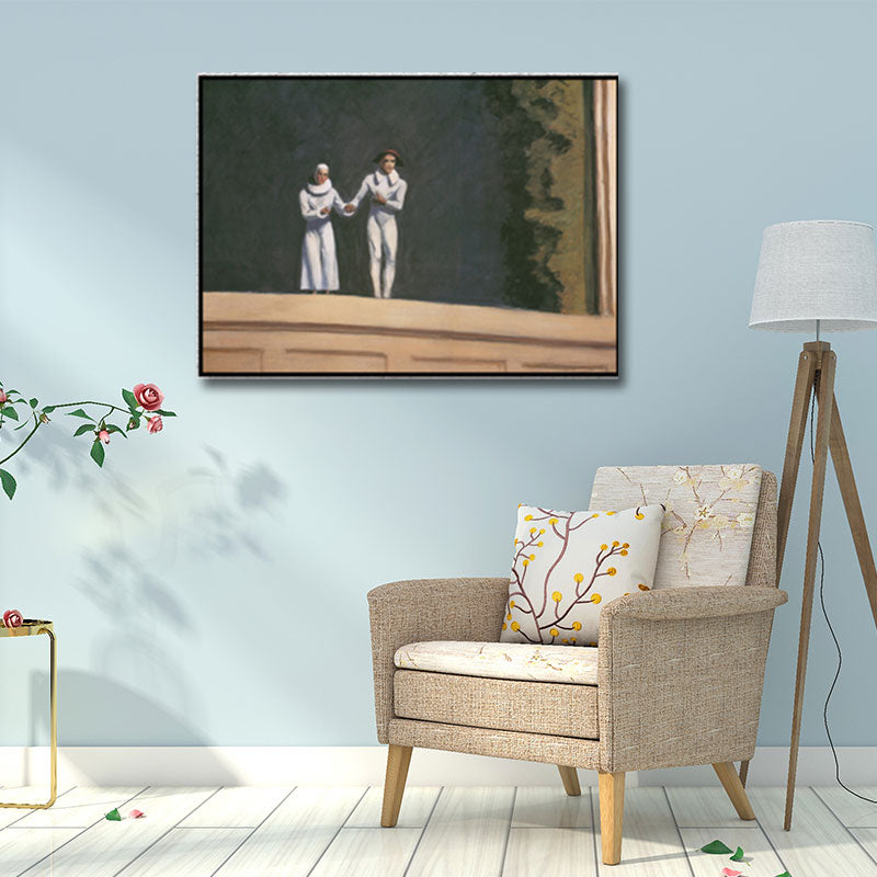 Brehn | Traditionelles Zwei-Komiker-Gemälde Leinwand Texturiert Weiß Wandkunst Druck für Zuhause