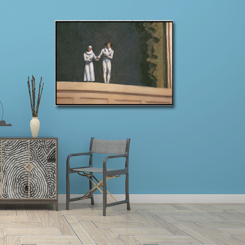 Brehn | Traditionelles Zwei-Komiker-Gemälde Leinwand Texturiert Weiß Wandkunst Druck für Zuhause
