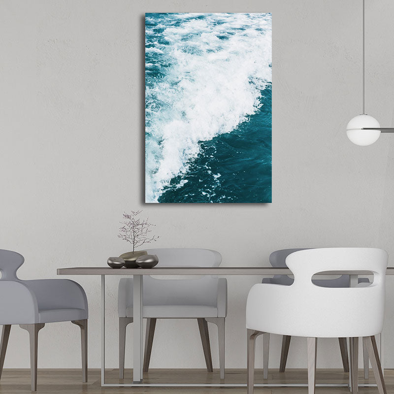 Brehn | Meerwelle Wandkunst Blau Modernismus Leinwanddruck für das Wohnzimmer, Texturierte Oberfläche