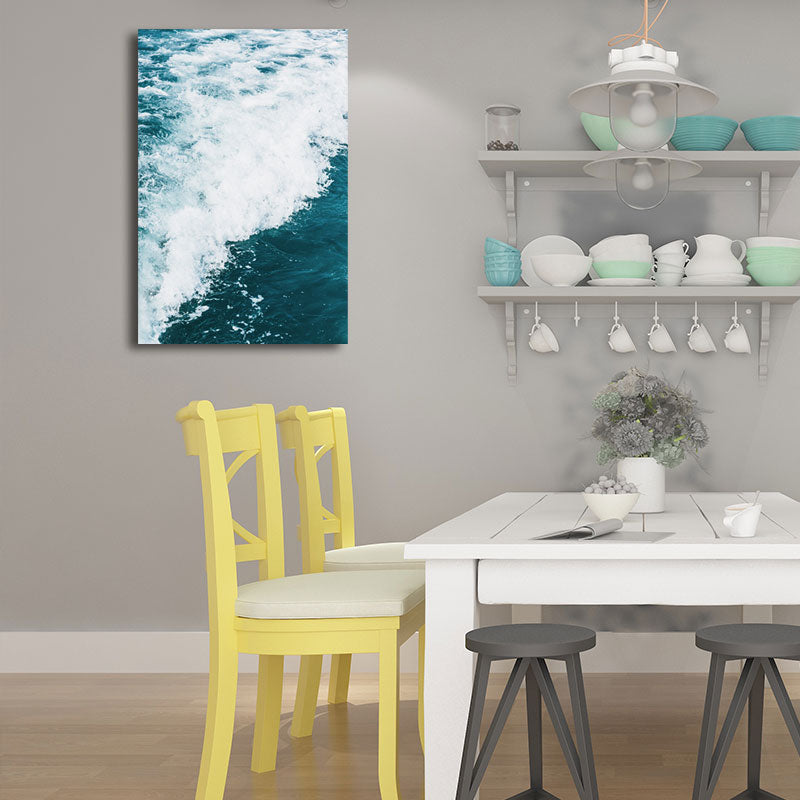 Brehn | Meerwelle Wandkunst Blau Modernismus Leinwanddruck für das Wohnzimmer, Texturierte Oberfläche
