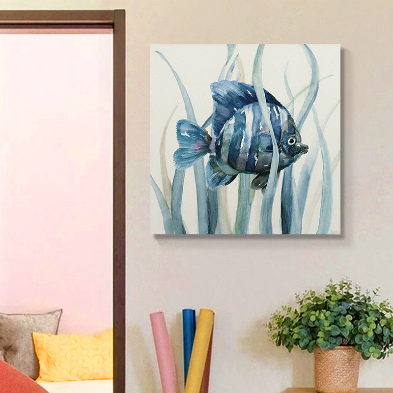 Brehn | Tropische Fische Wandkunst Druck Leinwand Texturierte Oberfläche Blaue Wanddekoration für das Kinderzimmer