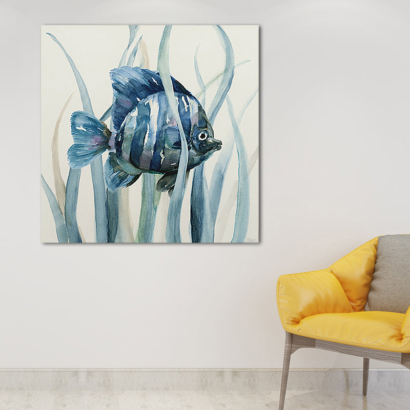 Brehn | Tropische Fische Wandkunst Druck Leinwand Texturierte Oberfläche Blaue Wanddekoration für das Kinderzimmer
