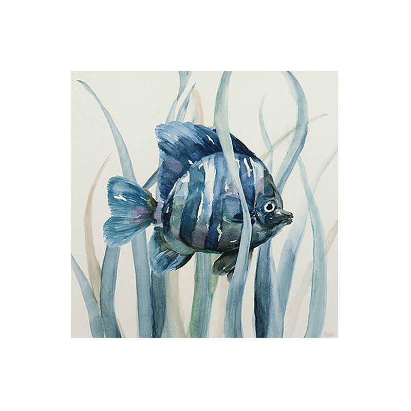 Brehn | Tropische Fische Wandkunst Druck Leinwand Texturierte Oberfläche Blaue Wanddekoration für das Kinderzimmer