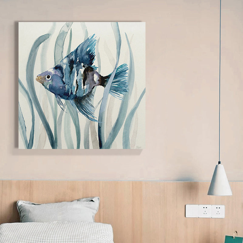 Brehn | Tropische Fische Wandkunst Druck Leinwand Texturierte Oberfläche Blaue Wanddekoration für das Kinderzimmer