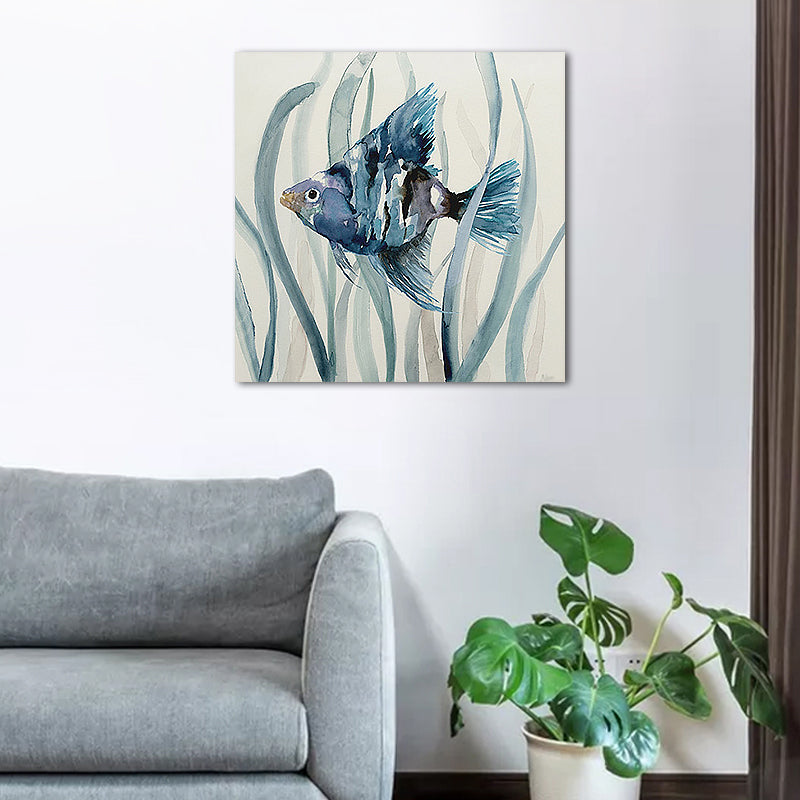 Brehn | Tropische Fische Wandkunst Druck Leinwand Texturierte Oberfläche Blaue Wanddekoration für das Kinderzimmer