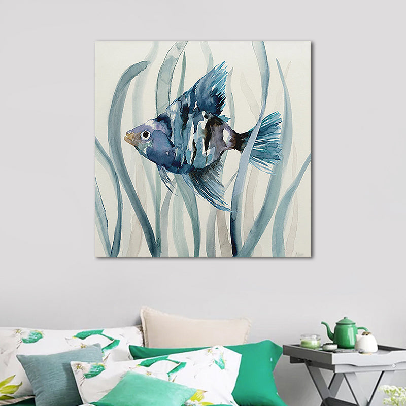 Brehn | Tropische Fische Wandkunst Druck Leinwand Texturierte Oberfläche Blaue Wanddekoration für das Kinderzimmer