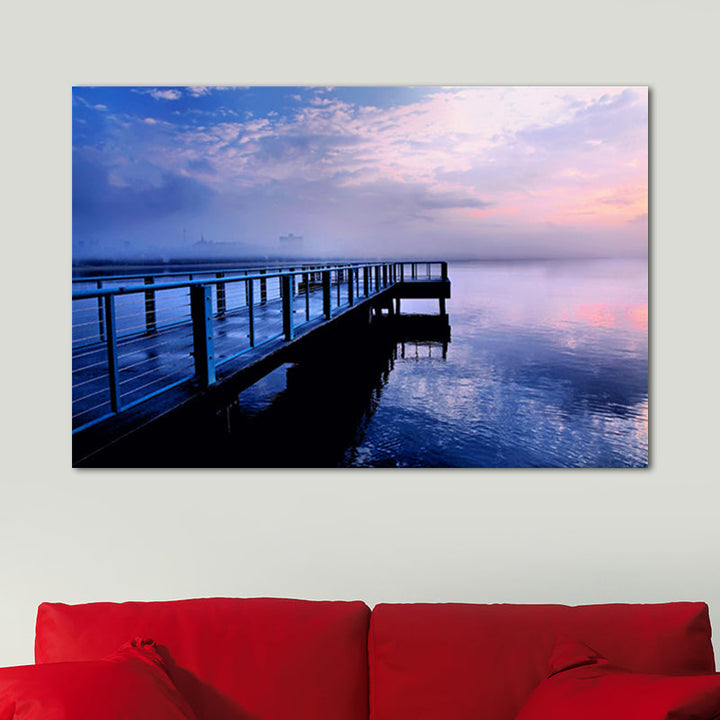 Brehn | Ruhige Meer Brücke Landschaft Leinwand Kunst für Wohnzimmer Sonnenuntergang Landschaft Wanddekoration