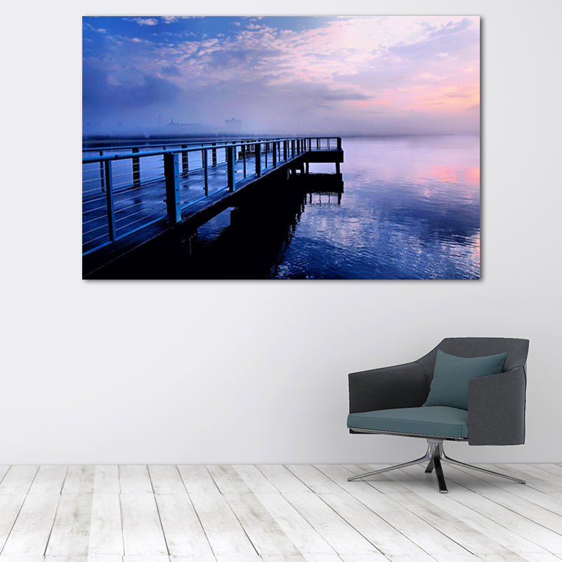 Brehn | Ruhige Meer Brücke Landschaft Leinwand Kunst für Wohnzimmer Sonnenuntergang Landschaft Wanddekoration