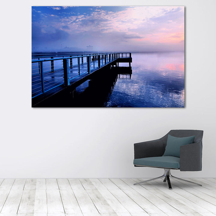 Brehn | Ruhige Meer Brücke Landschaft Leinwand Kunst für Wohnzimmer Sonnenuntergang Landschaft Wanddekoration