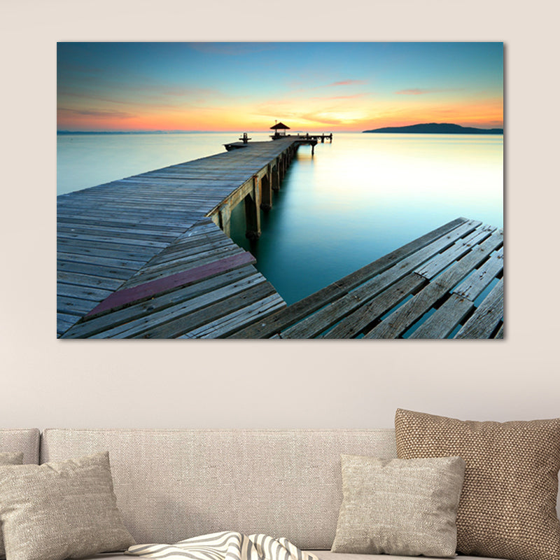 Brehn | Ruhige Meer Brücke Landschaft Leinwand Kunst für Wohnzimmer Sonnenuntergang Landschaft Wanddekoration