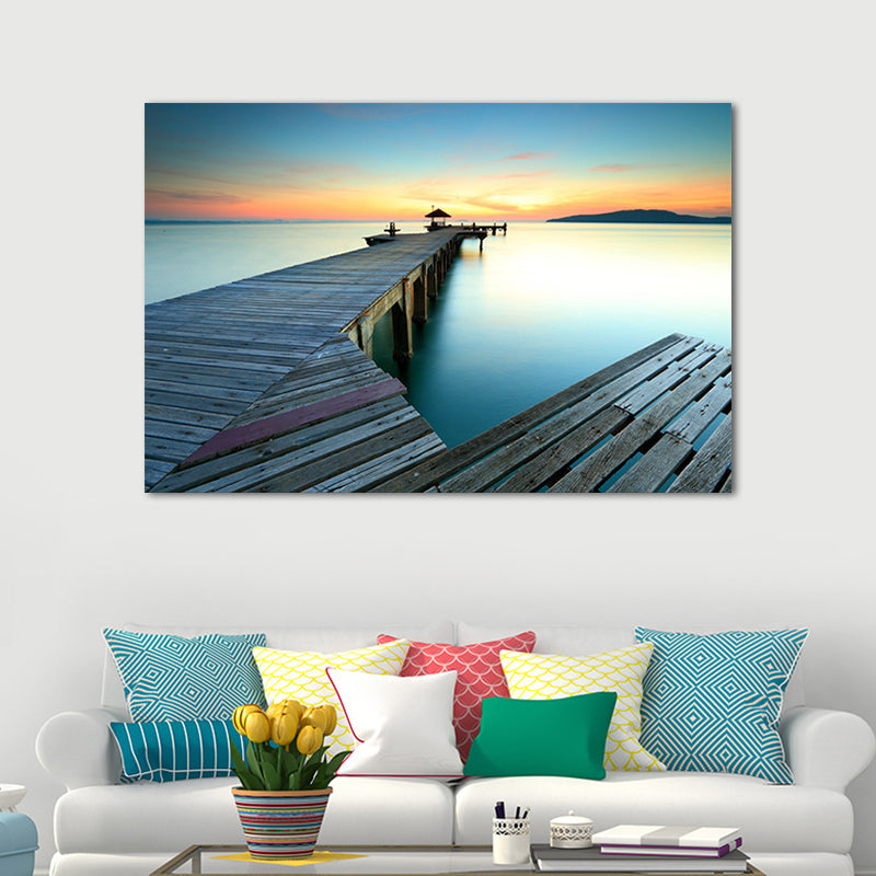 Brehn | Ruhige Meer Brücke Landschaft Leinwand Kunst für Wohnzimmer Sonnenuntergang Landschaft Wanddekoration