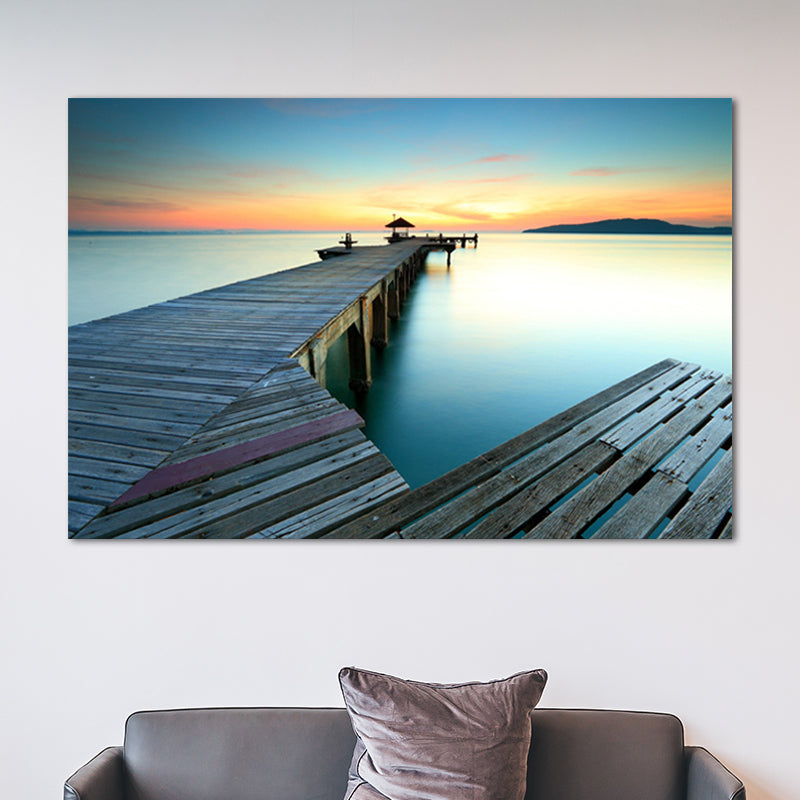Brehn | Ruhige Meer Brücke Landschaft Leinwand Kunst für Wohnzimmer Sonnenuntergang Landschaft Wanddekoration