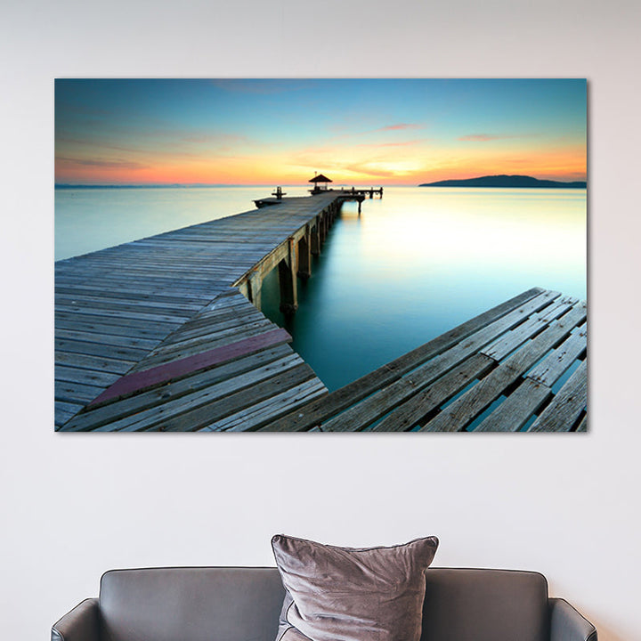 Brehn | Ruhige Meer Brücke Landschaft Leinwand Kunst für Wohnzimmer Sonnenuntergang Landschaft Wanddekoration