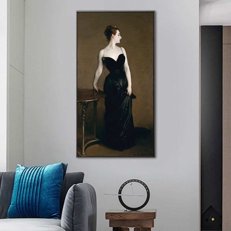 Brehn | Porträt von Madame Gemälde auf schwarzer Leinwand Wanddekoration für Mädchenzimmer, strukturiert
