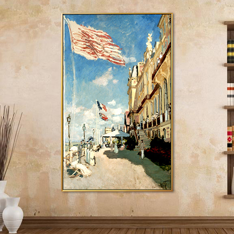 Brehn | Klassische Monet Straßenansicht Malerei Blau das Hotel Des Roches Noires in Trouville Wandkunst
