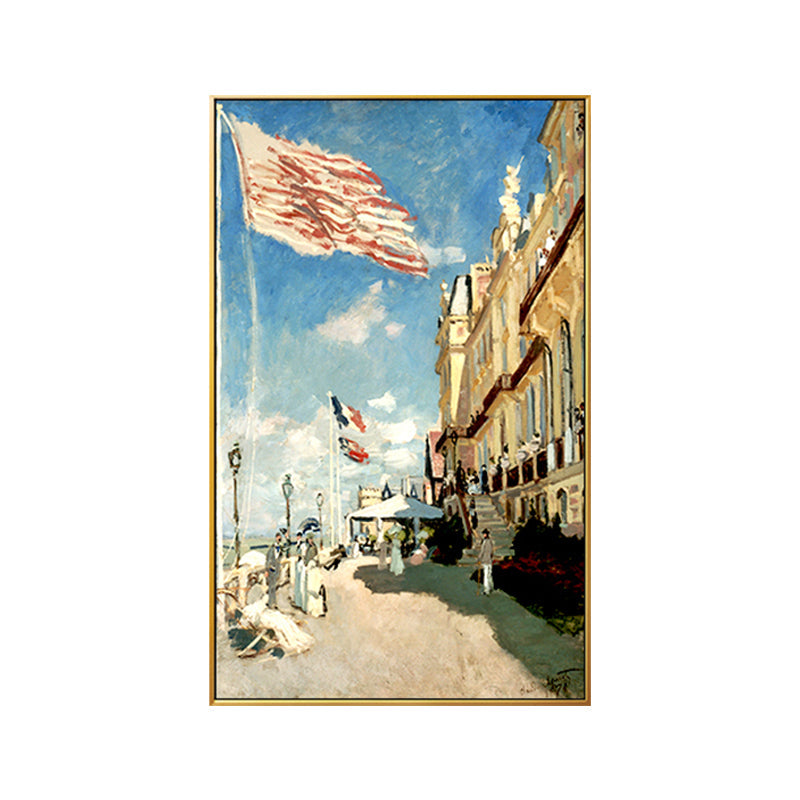 Brehn | Klassische Monet Straßenansicht Malerei Blau das Hotel Des Roches Noires in Trouville Wandkunst