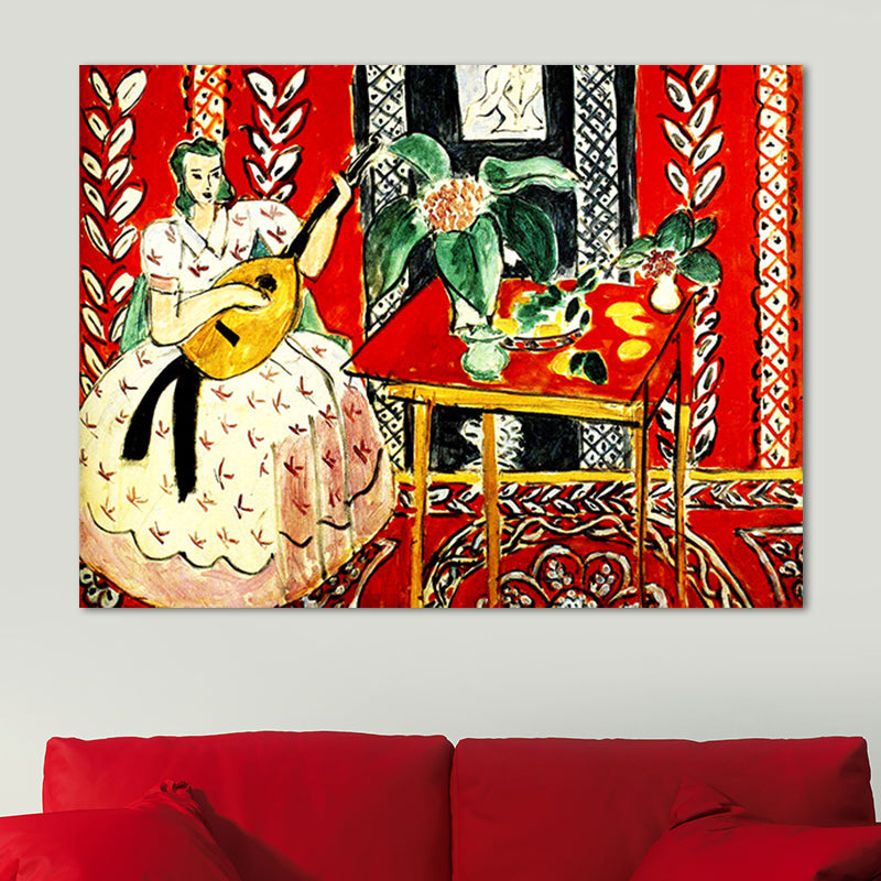 Brehn | Henri Matisse das Musik Gemälde in Rot Leinwand Wandkunst Druck für Schlafzimmer, Texturiert