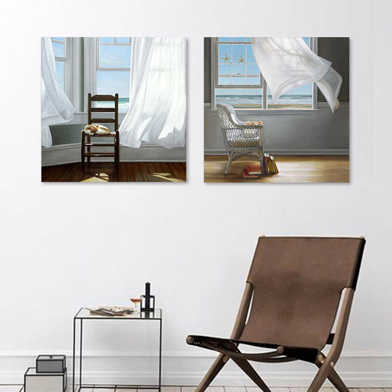 Brehn | Kat und Fenster Malerei Leinwand Pastellfarbe traditionelle Wandkunst für das Wohnzimmer