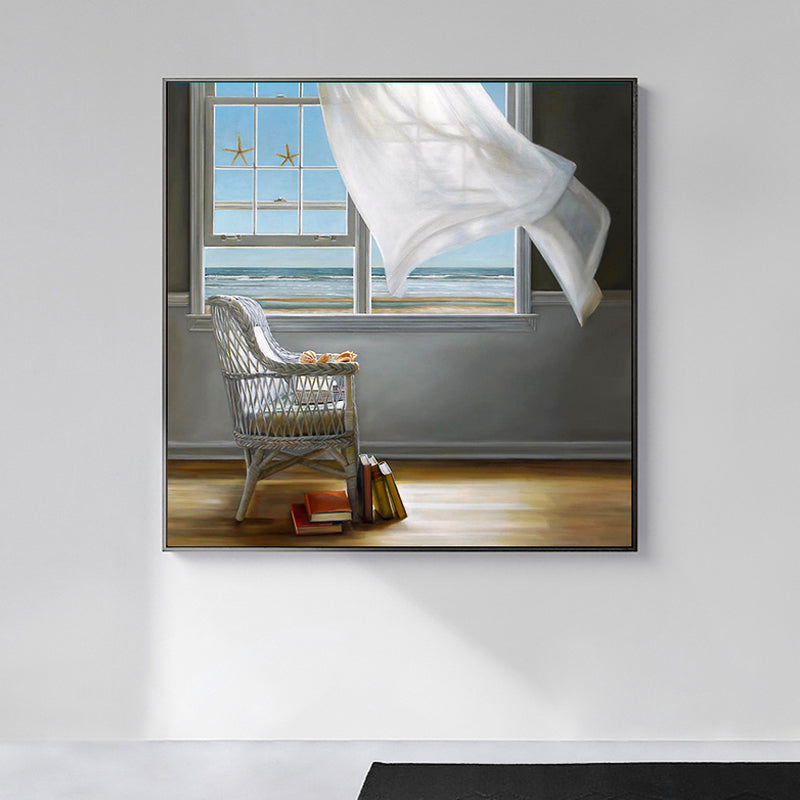 Brehn | Kat und Fenster Malerei Leinwand Pastellfarbe traditionelle Wandkunst für das Wohnzimmer