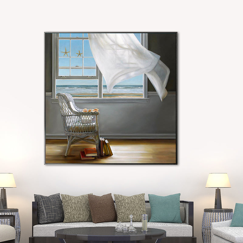 Brehn | Kat und Fenster Malerei Leinwand Pastellfarbe traditionelle Wandkunst für das Wohnzimmer