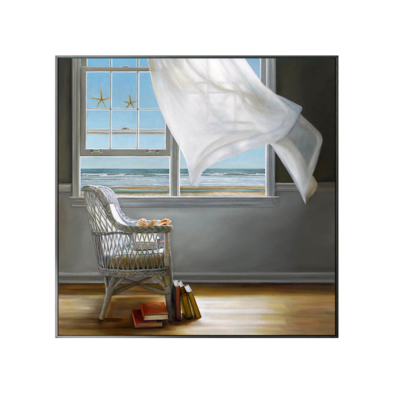 Brehn | Kat und Fenster Malerei Leinwand Pastellfarbe traditionelle Wandkunst für das Wohnzimmer