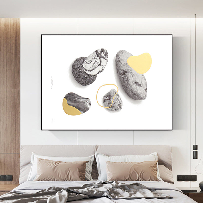 Brehn | Nordic Stone Leinwandkunst Grau und Weiß Abstract Muster Wanddekoration für das Schlafzimmer