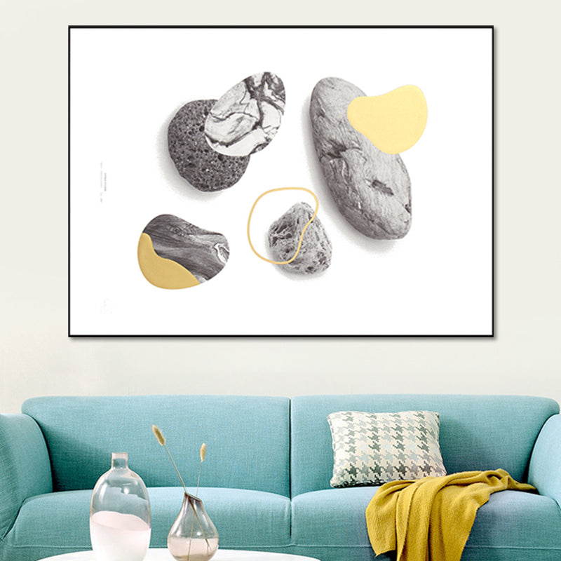 Brehn | Nordic Stone Leinwandkunst Grau und Weiß Abstract Muster Wanddekoration für das Schlafzimmer