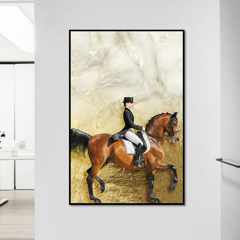 Brehn | Damen Reitpferd Malerei Kunstdruck Vintage Leinwand Wanddekoration in Braun und Schwarz