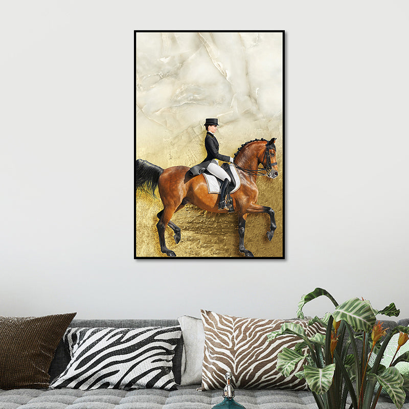 Brehn | Damen Reitpferd Malerei Kunstdruck Vintage Leinwand Wanddekoration in Braun und Schwarz