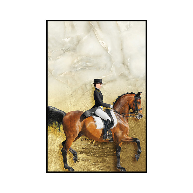 Brehn | Damen Reitpferd Malerei Kunstdruck Vintage Leinwand Wanddekoration in Braun und Schwarz