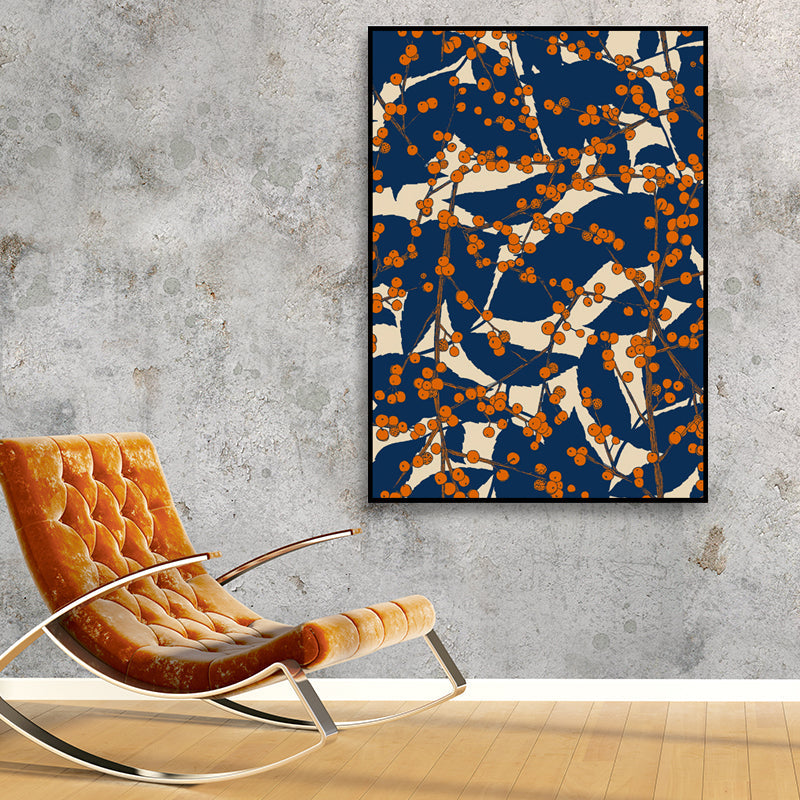 Brehn | Vintage Blossom Branch Canvas Print Blau Texturiertes Wandkunst Deko für Wohnzimmer