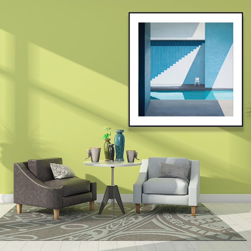 Brehn | Nordic Canvas Print Dunkle Farbe Ecke eines Gebäudes und Stuhl Wandkunst Dekor für Schlafzimmer
