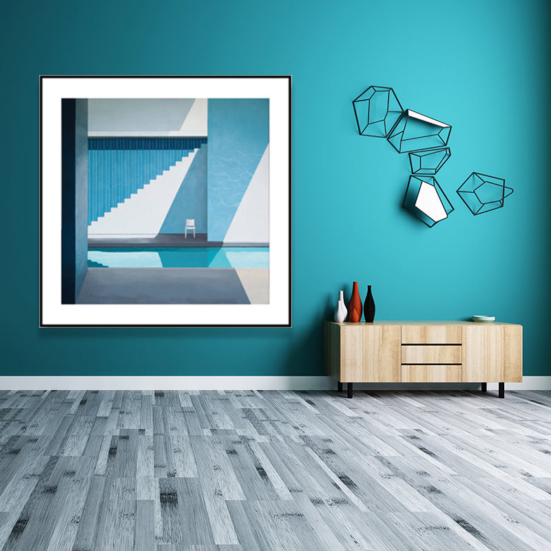 Brehn | Nordic Canvas Print Dunkle Farbe Ecke eines Gebäudes und Stuhl Wandkunst Dekor für Schlafzimmer