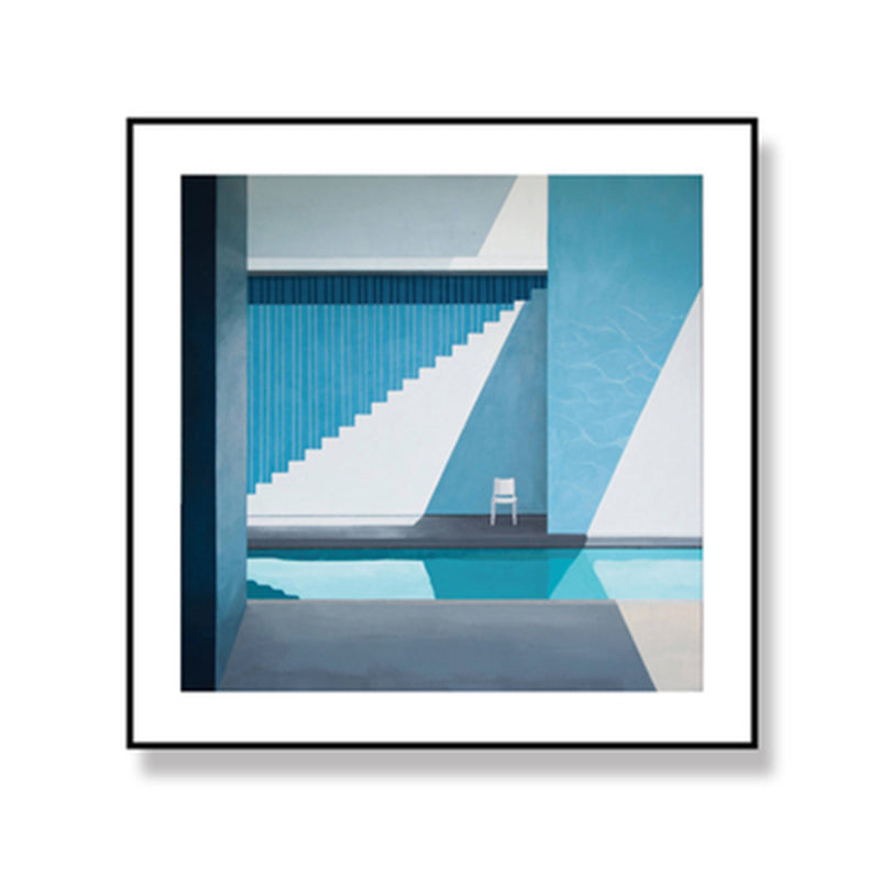 Brehn | Nordic Canvas Print Dunkle Farbe Ecke eines Gebäudes und Stuhl Wandkunst Dekor für Schlafzimmer