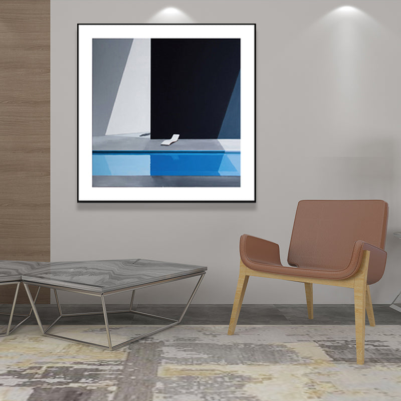 Brehn | Nordic Canvas Print Dunkle Farbe Ecke eines Gebäudes und Stuhl Wandkunst Dekor für Schlafzimmer