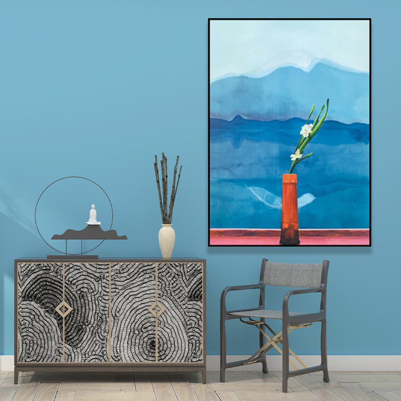 Brehn | Nordic Flower und Seascape Malerei Blau Strukturierte Wandkunst für das Wohnzimmer (Mehrere Größenoptionen)