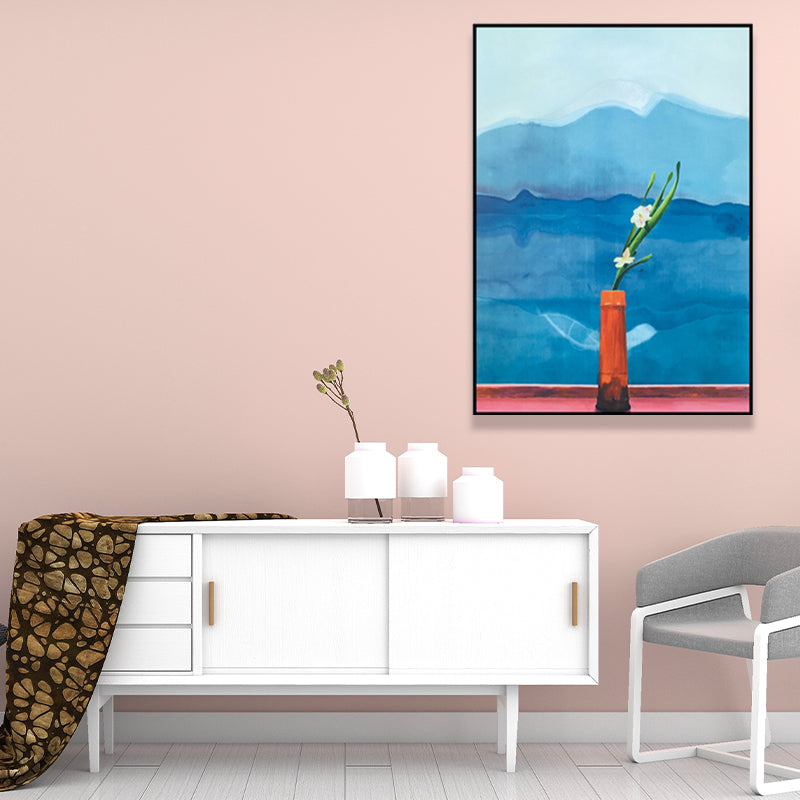 Brehn | Nordic Flower und Seascape Malerei Blau Strukturierte Wandkunst für das Wohnzimmer (Mehrere Größenoptionen)