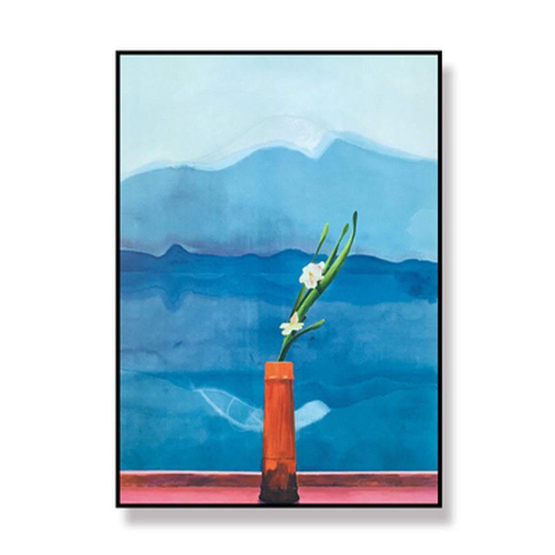 Brehn | Nordic Flower und Seascape Malerei Blau Strukturierte Wandkunst für das Wohnzimmer (Mehrere Größenoptionen)