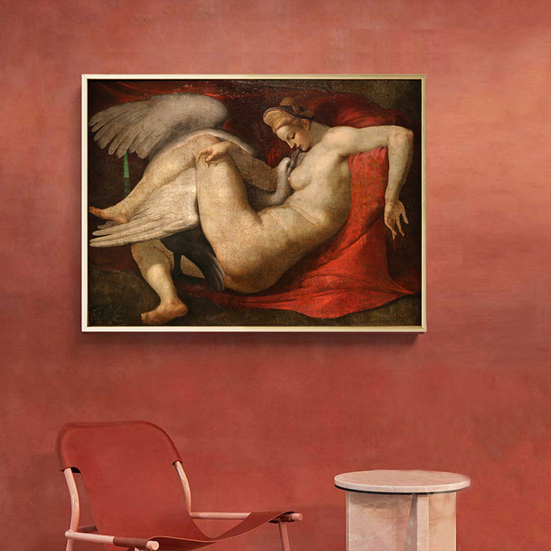 Brehn | Michelangelo Malerei Druck Engel Leinwand Traditionelle Religiöse Wandkunst in Gelb-Rot
