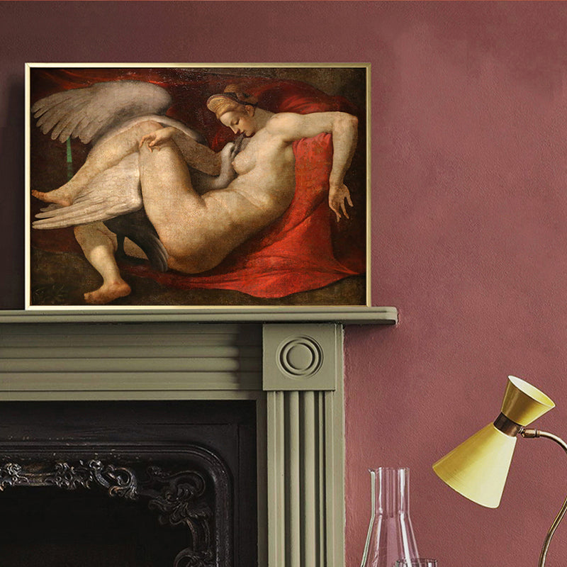 Brehn | Michelangelo Malerei Druck Engel Leinwand Traditionelle Religiöse Wandkunst in Gelb-Rot