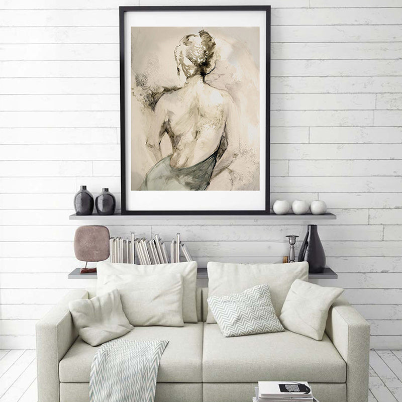Brehn | Sexy Frau Rücken Zeichnung Leinwand Wandkunst für Wohnzimmer, Gelb, Texturierte Oberfläche