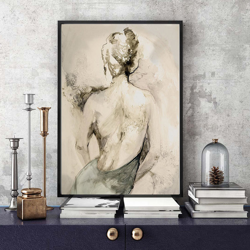 Brehn | Sexy Frau Rücken Zeichnung Leinwand Wandkunst für Wohnzimmer, Gelb, Texturierte Oberfläche