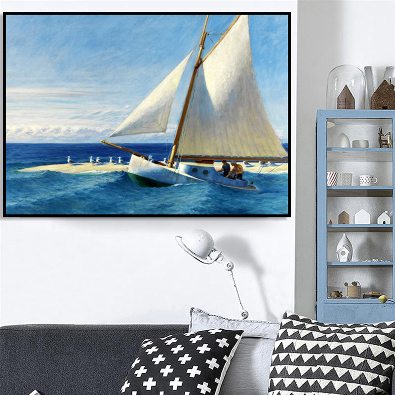 Brehn | Tropics Segeln Wandkunst Blau und Weiß Jungs Schlafzimmer Malerei, Texturierte Oberfläche